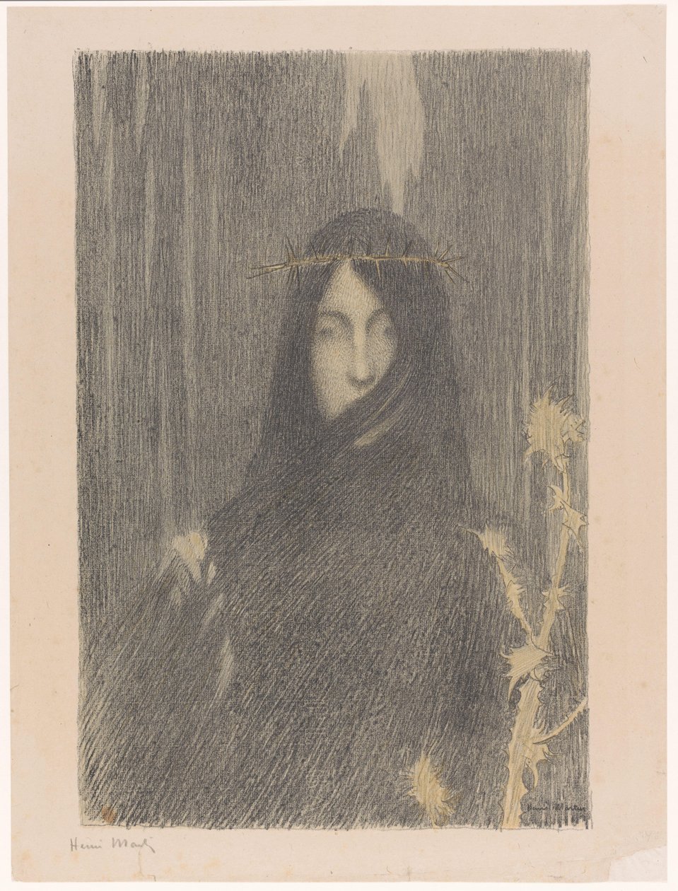 Long-haired woman with crown of thorns by Henri Jean Guillaume Martin