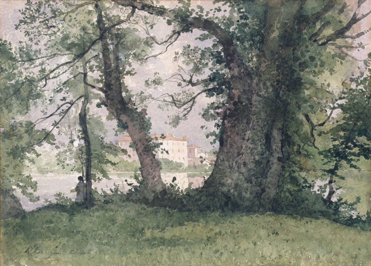 A Fisherman on a Riverbank, 1894 by Henri Joseph Harpignies