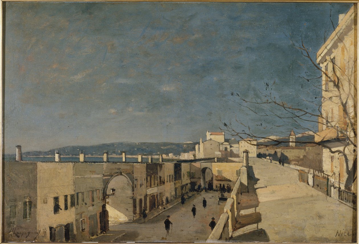A quay in Nice, Les Ponchettes by Henri Joseph Harpignies