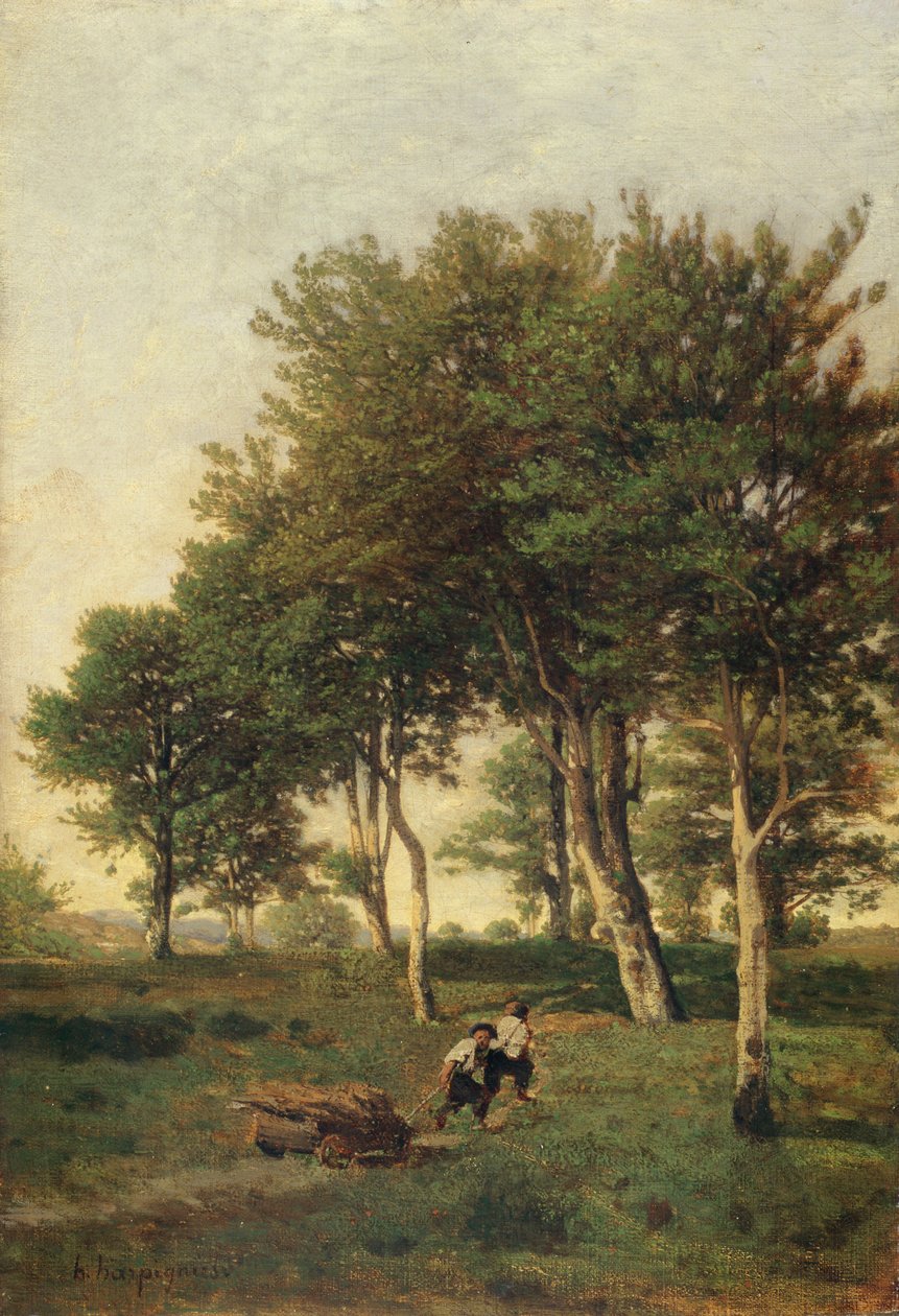 Landscape with Two Boys Carrying Firewood, 1894 by Henri Joseph Harpignies