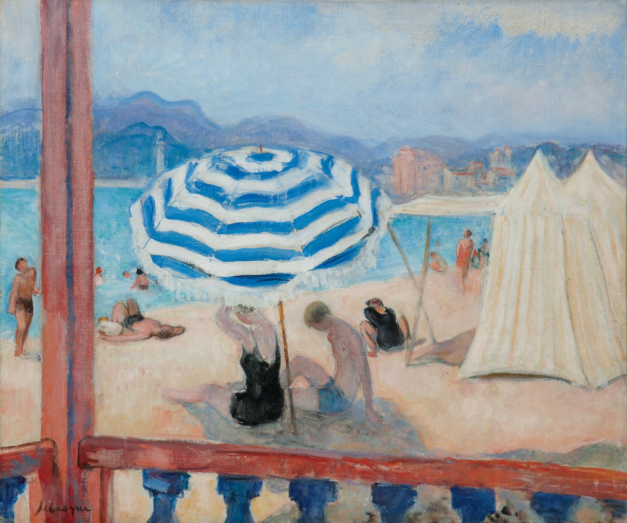 Cannes, Blue Parasol and Tents by Henri Lebasque