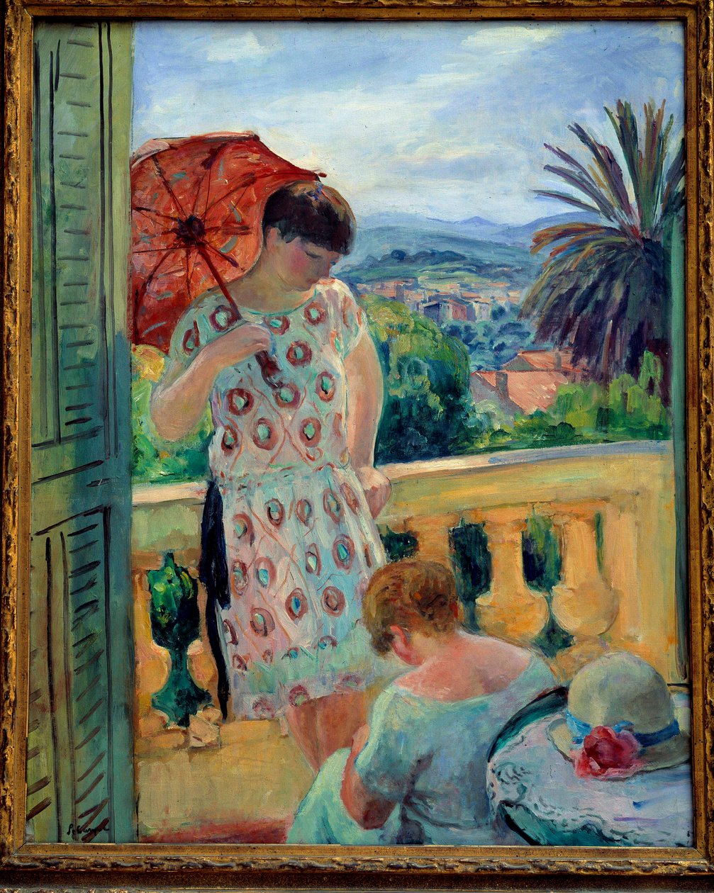 Two women on a balcony or on the balcony, in view of the Esterel. Painting by Henri Lebasque 1925-1926. Lyon, musee des Beaux Arts by Henri Lebasque