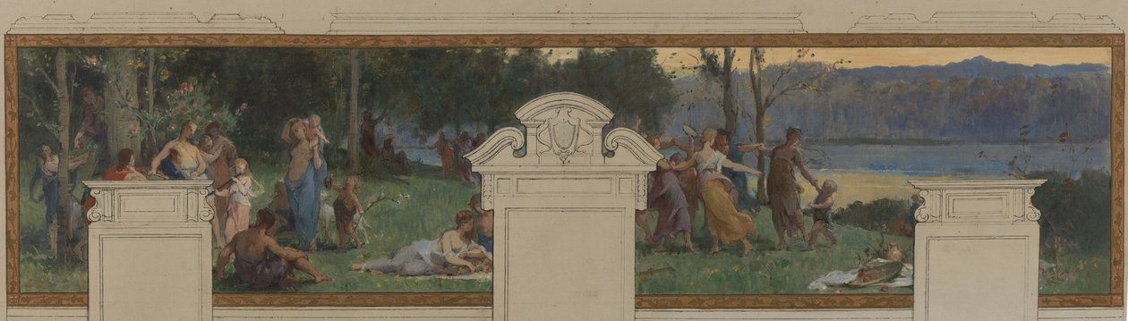 Sketch for Pantin Town Hall: Allegories of the Ourcq Canal, Labour and Navigation - Country Festival (ceiling and wall panel) by Henri Leopold Levy