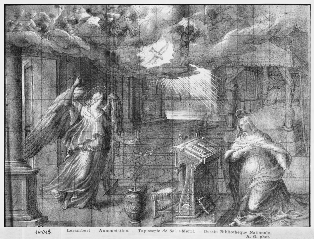 Life of Christ, Annunciation, preparatory study of tapestry cartoon for the Church Saint-Merri in Paris by Henri Lerambert