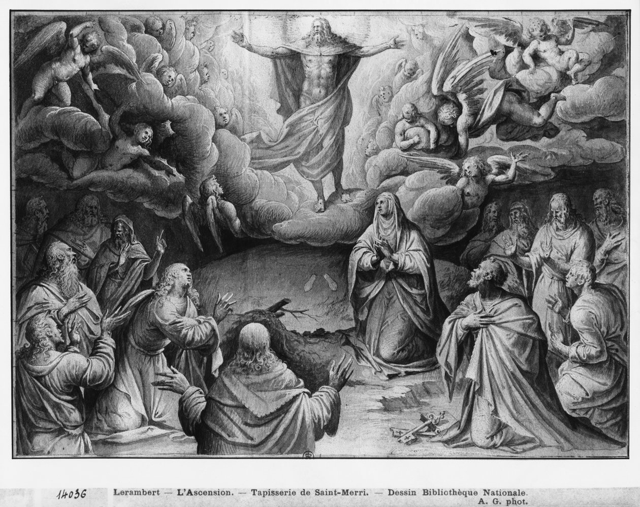 Life of Christ, Ascension, preparatory study of tapestry cartoon for the Church Saint-Merri in Paris by Henri Lerambert