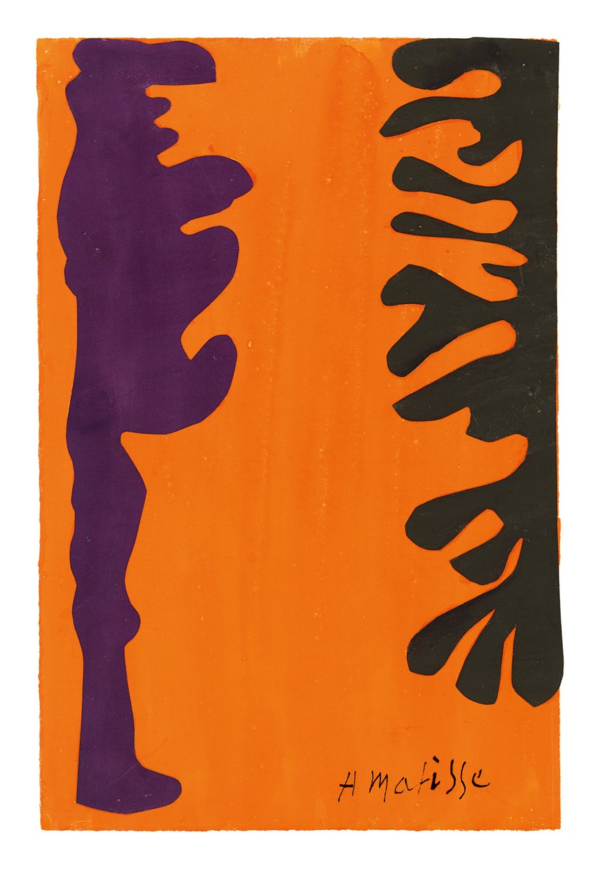 Black and Violet Arabesques on an Orange Background by Henri Matisse