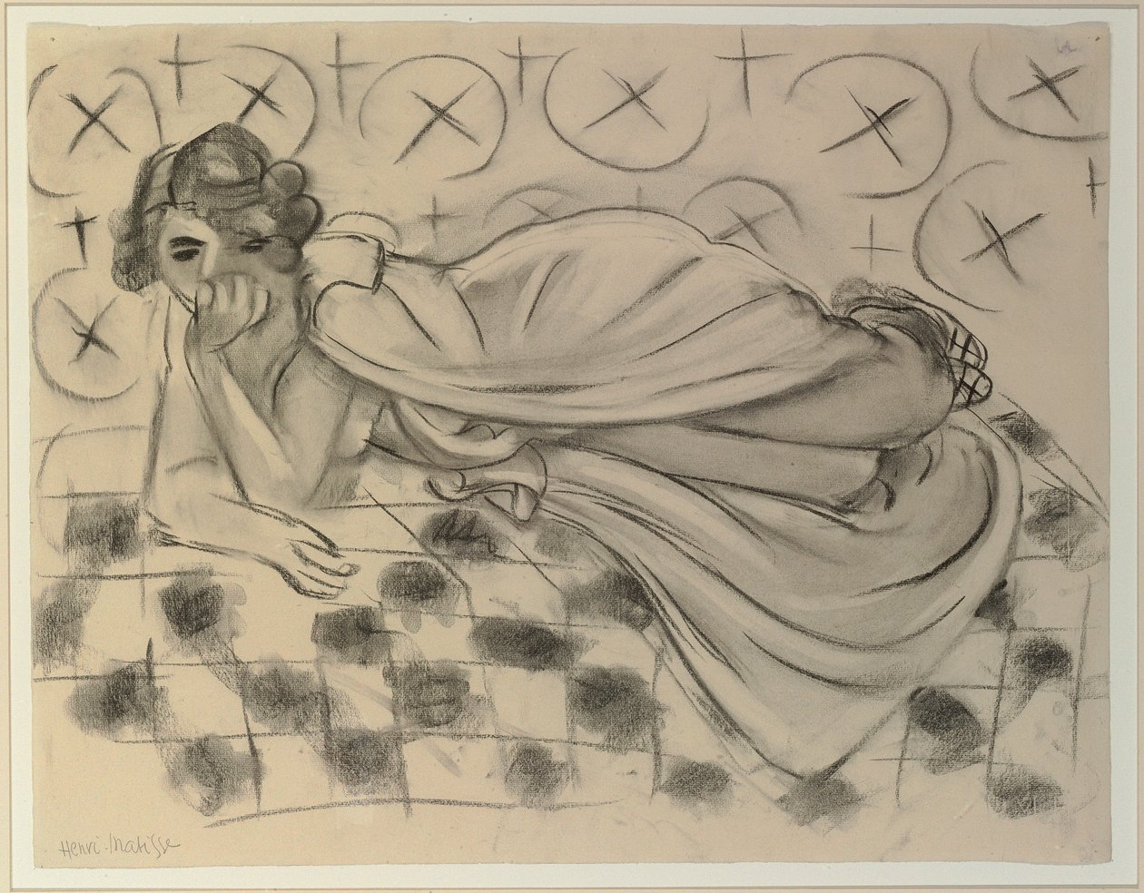 Draped Figure Lying on a Black Checkered Sofa by Henri Matisse