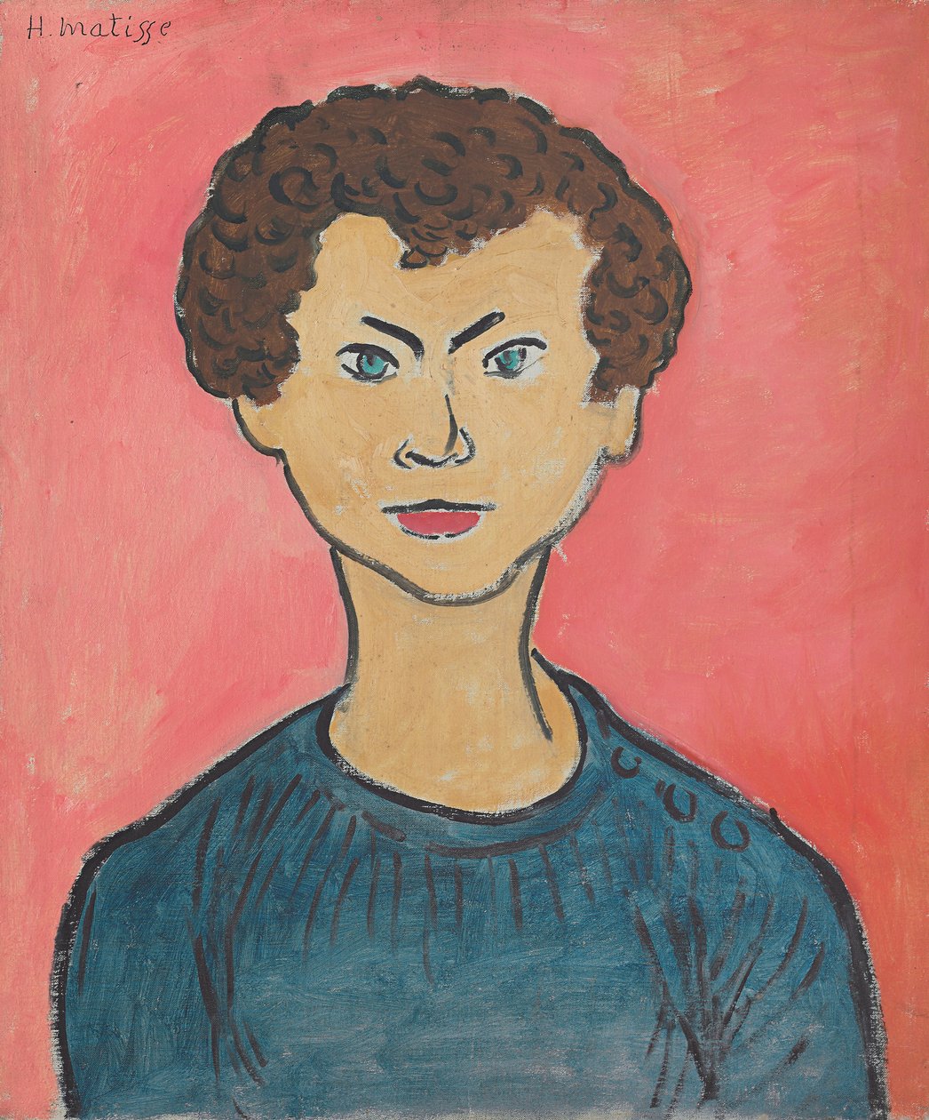 Portrait with Curly Hair, Marine Blue Sweater by Henri Matisse