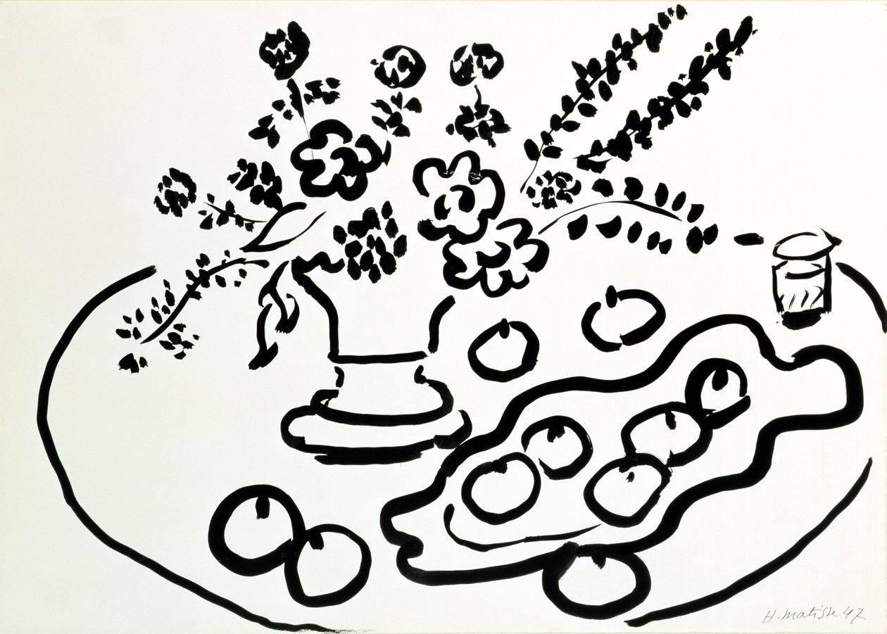 Still Life with Vase of Flowers and Plate of Fruit by Henri Matisse