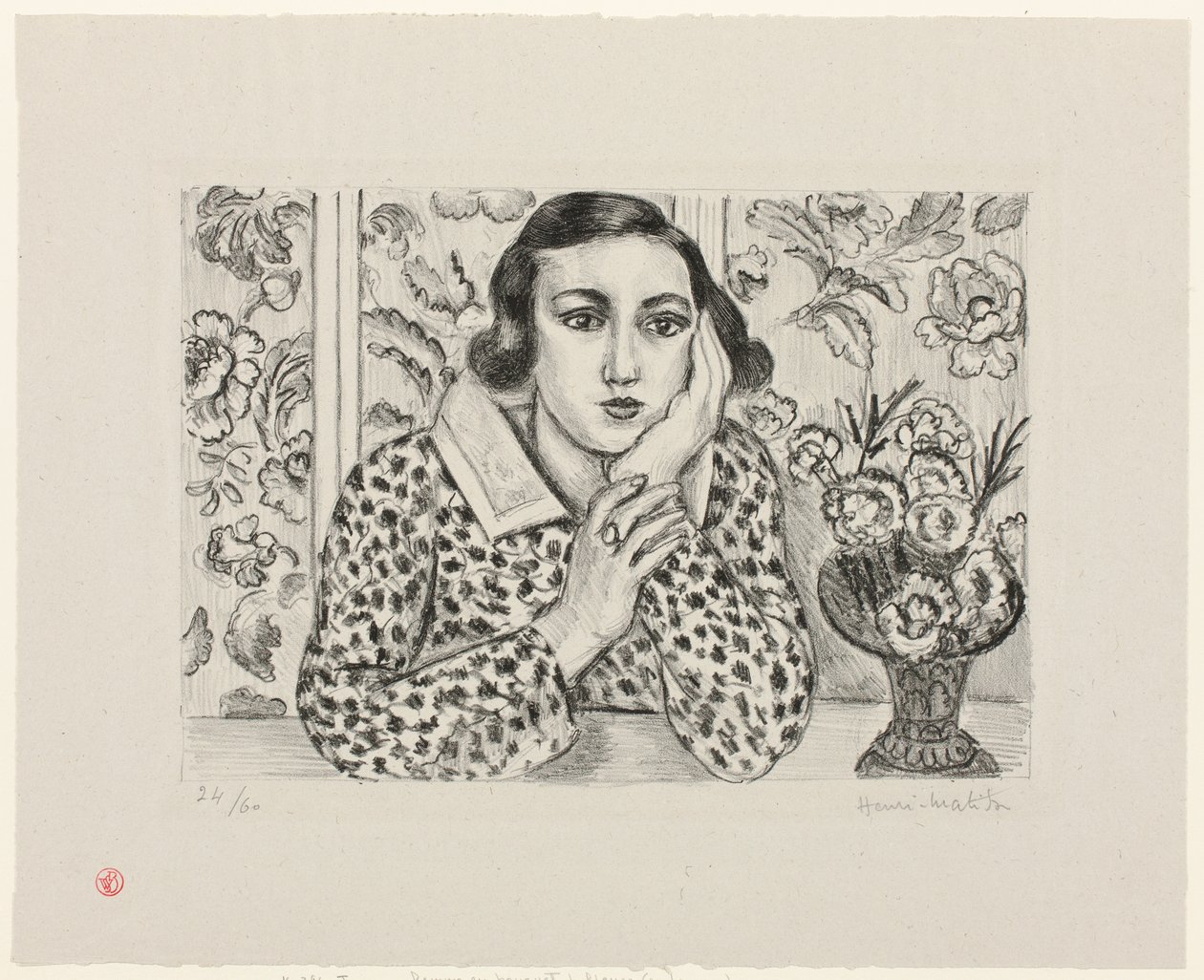 Young Girl Leaning by Flowered Screen by Henri Matisse