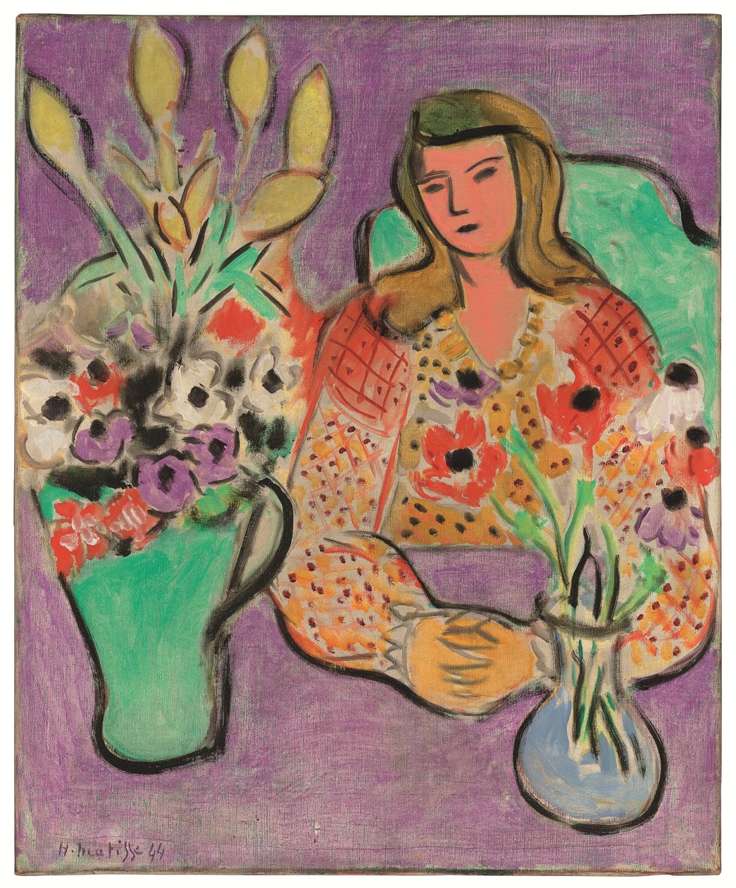 Young Woman with Anemones on Purple Background by Henri Matisse