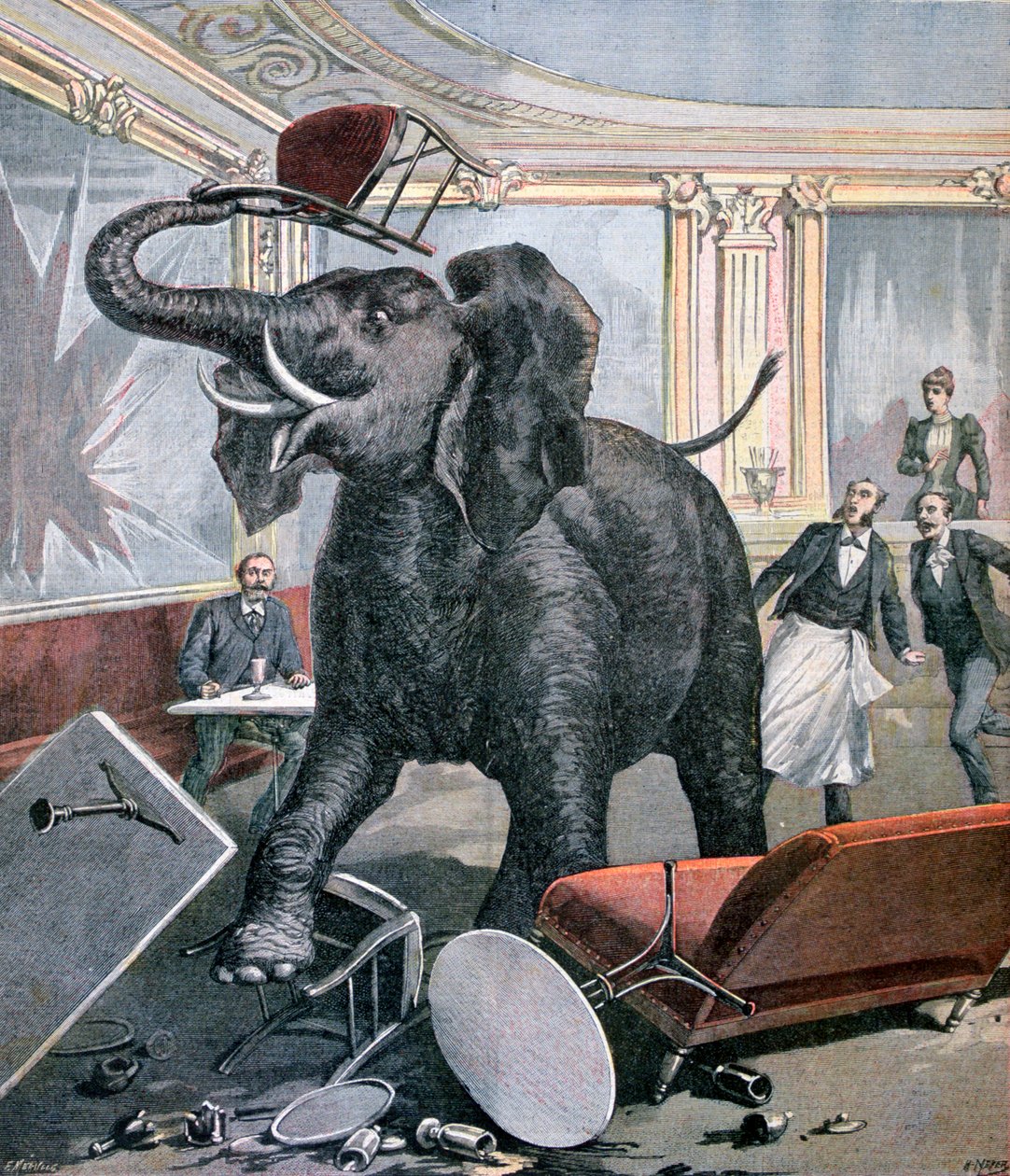 An elephant in the Pre-Catalan Café, Toulouse, France, 1891 by Henri Meyer