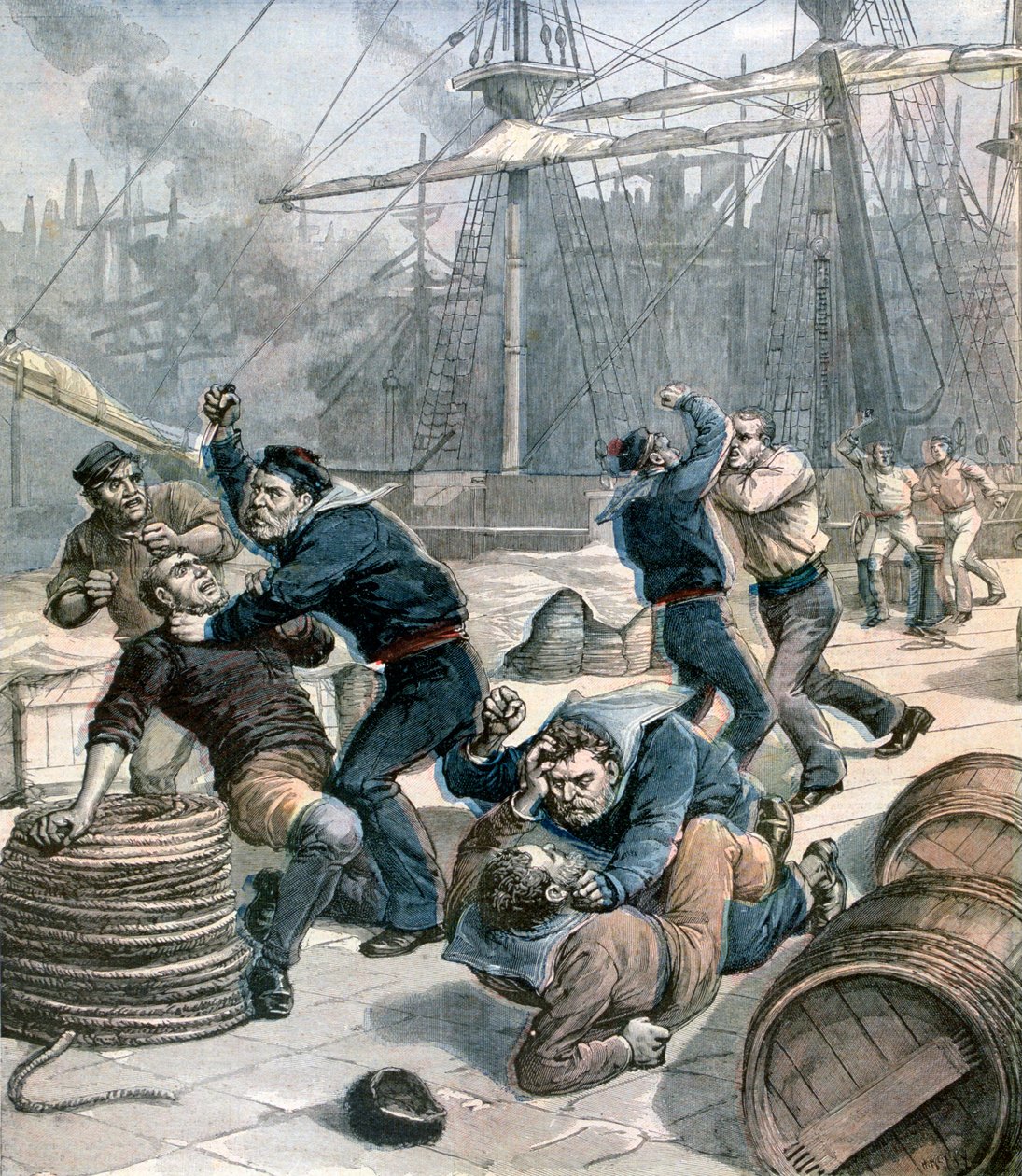 Brawl between English and German sailors at Millwall Docks, London by Henri Meyer
