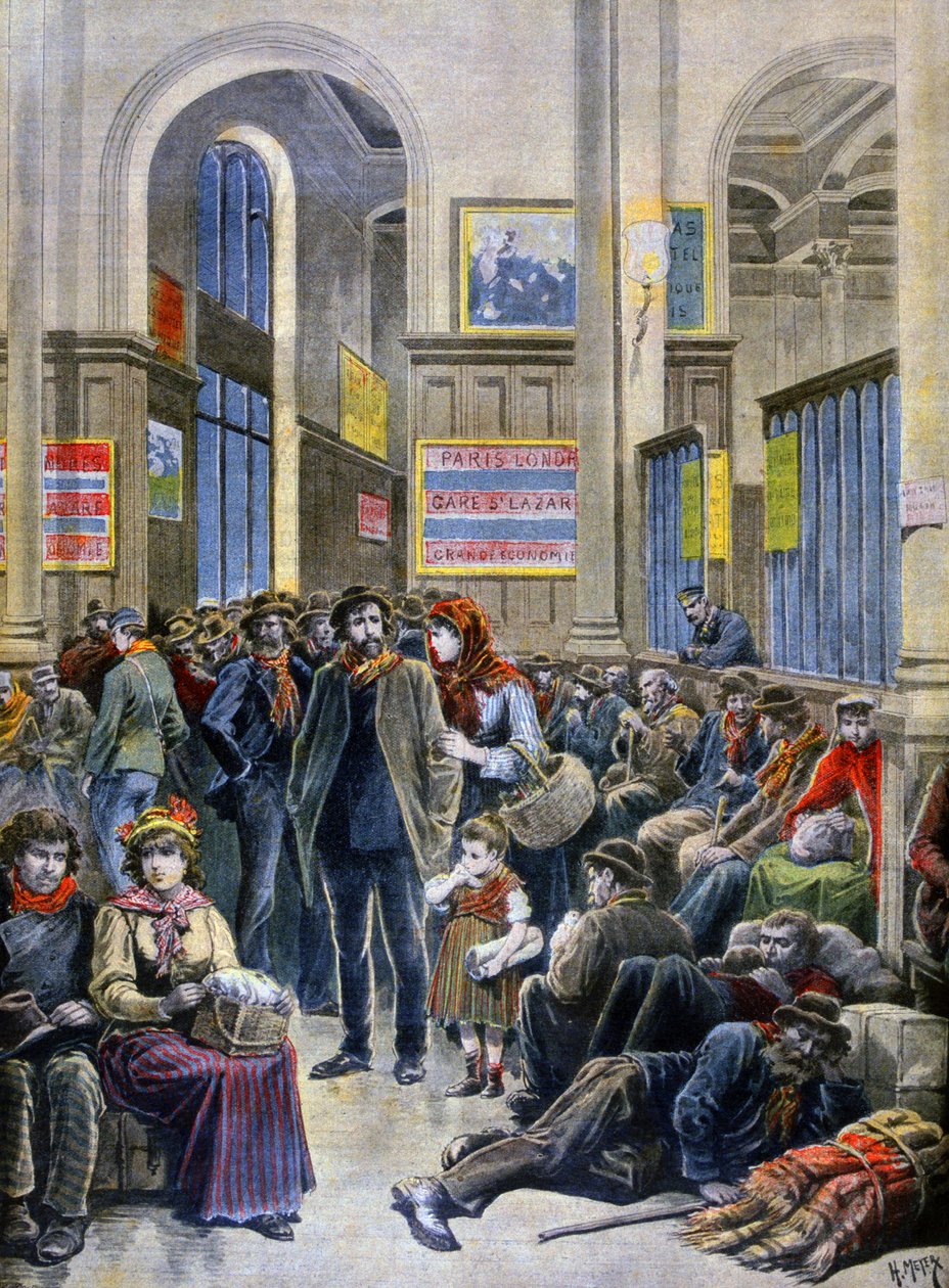 Italian immigrants seek shelter at the Gare Saint Lazare by Henri Meyer