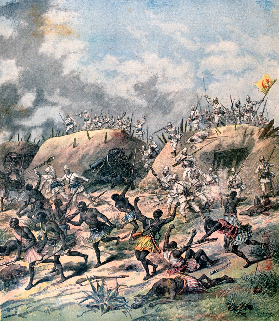 The French attack on Kana, Dahomey, Africa by Henri Meyer