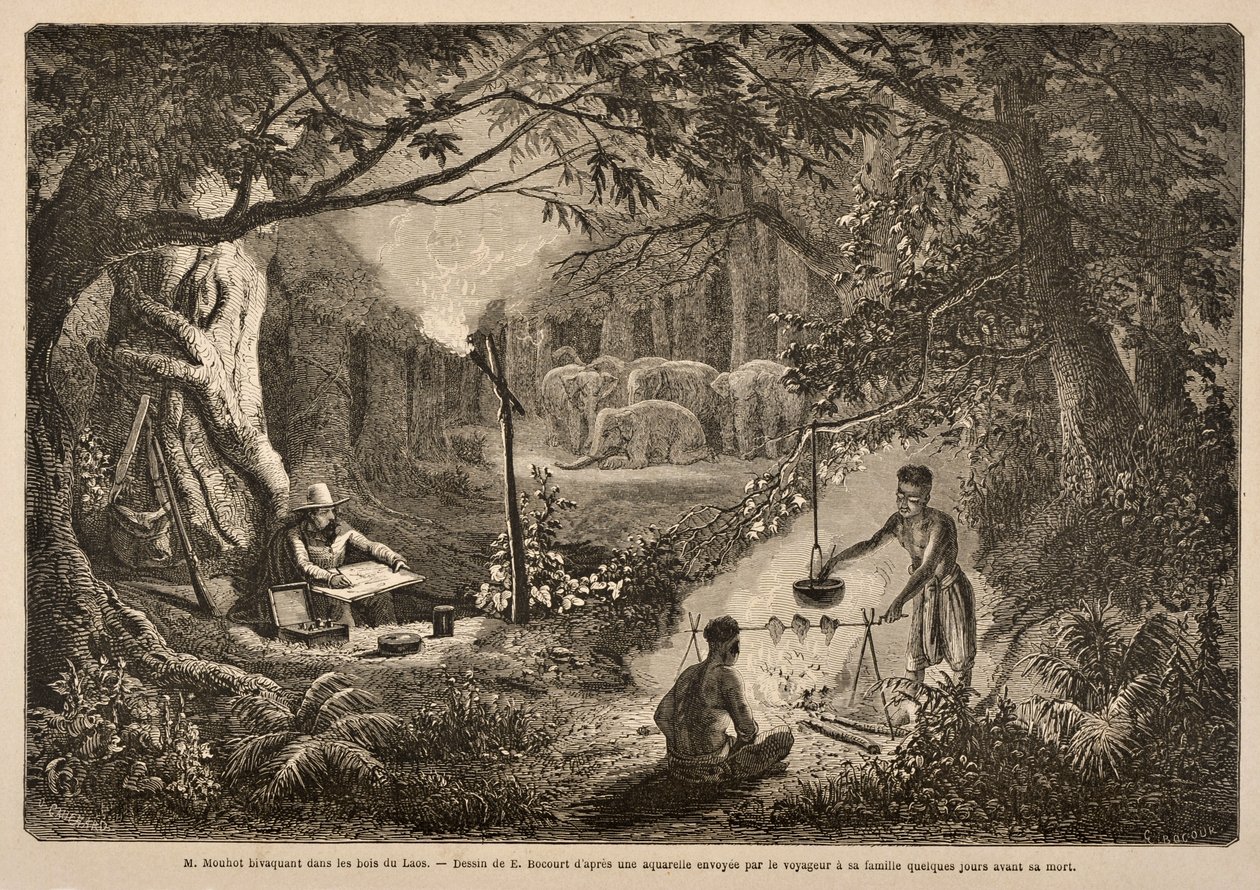 Henri Mouhot Camping in the Jungles of Laos, illustration from 