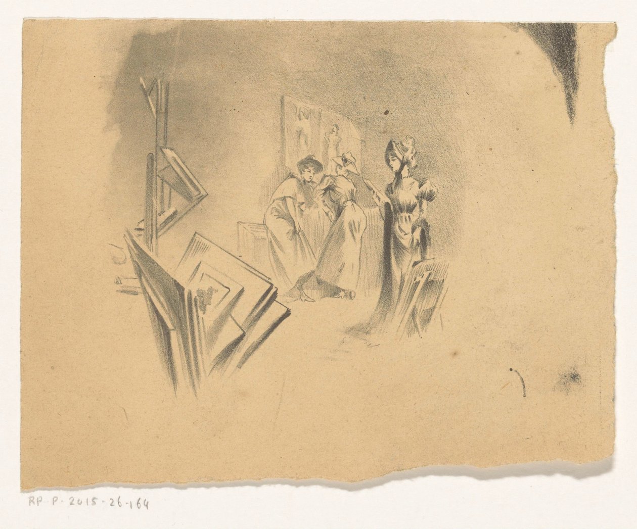 Three Women Viewing Prints in a Studio by Henri Patrice Dillon (possibly)