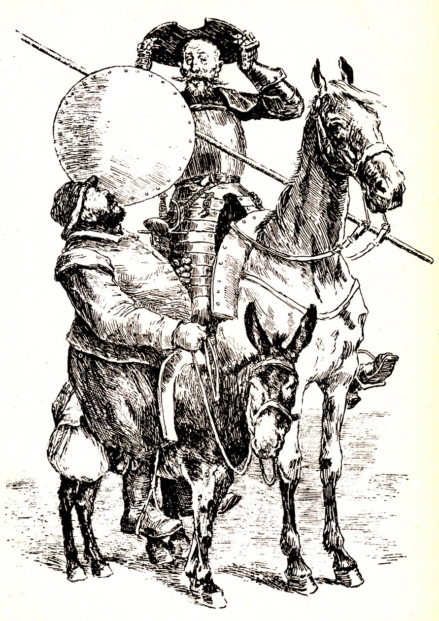 Don Quixote on His Horse, Next to Sancho on His Donkey by Henri Pille