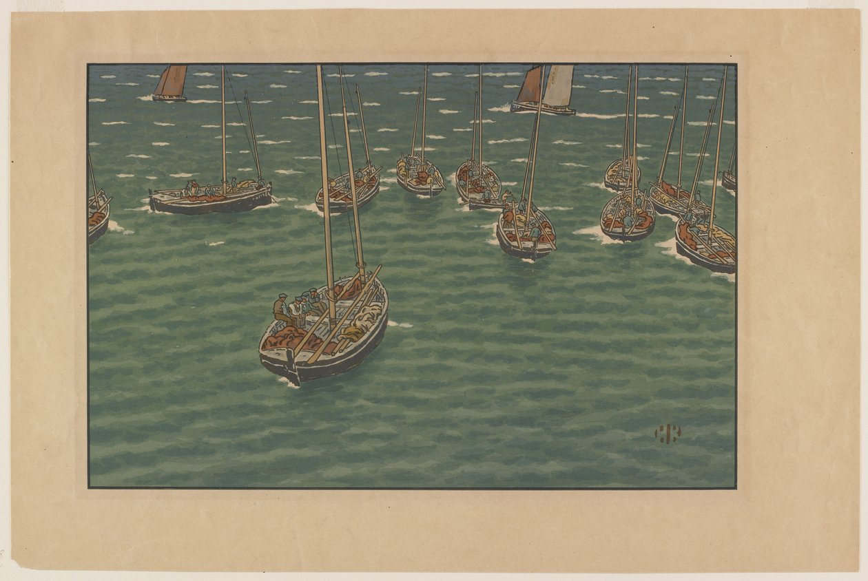 Boats at Anchor in Tréboul, plate 5 from, "Le Beau Pays de Bretagne" by Henri Rivière