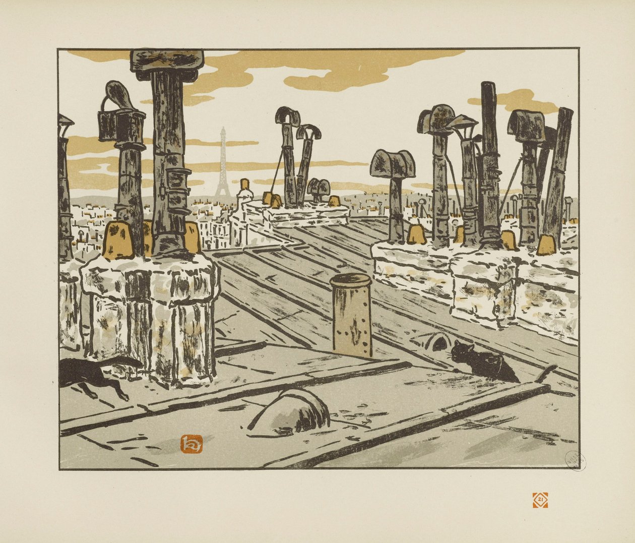 On the Roofs [The Thirty-six Views of the Eiffel Tower] by Henri Rivière