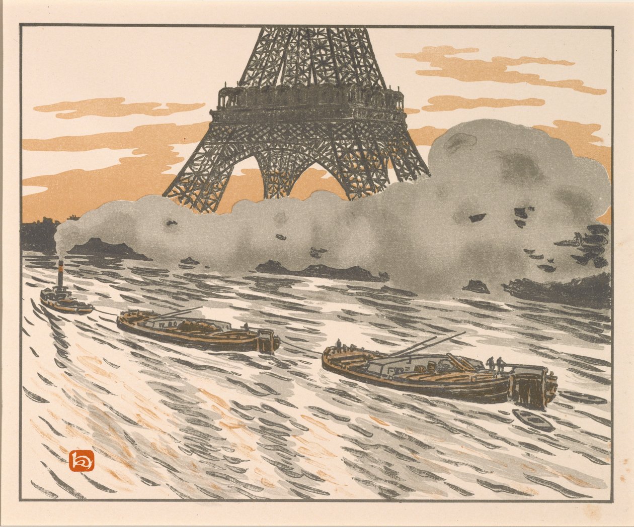 The Barges from the Thirty-six Views of the Eiffel Tower by Henri Rivière