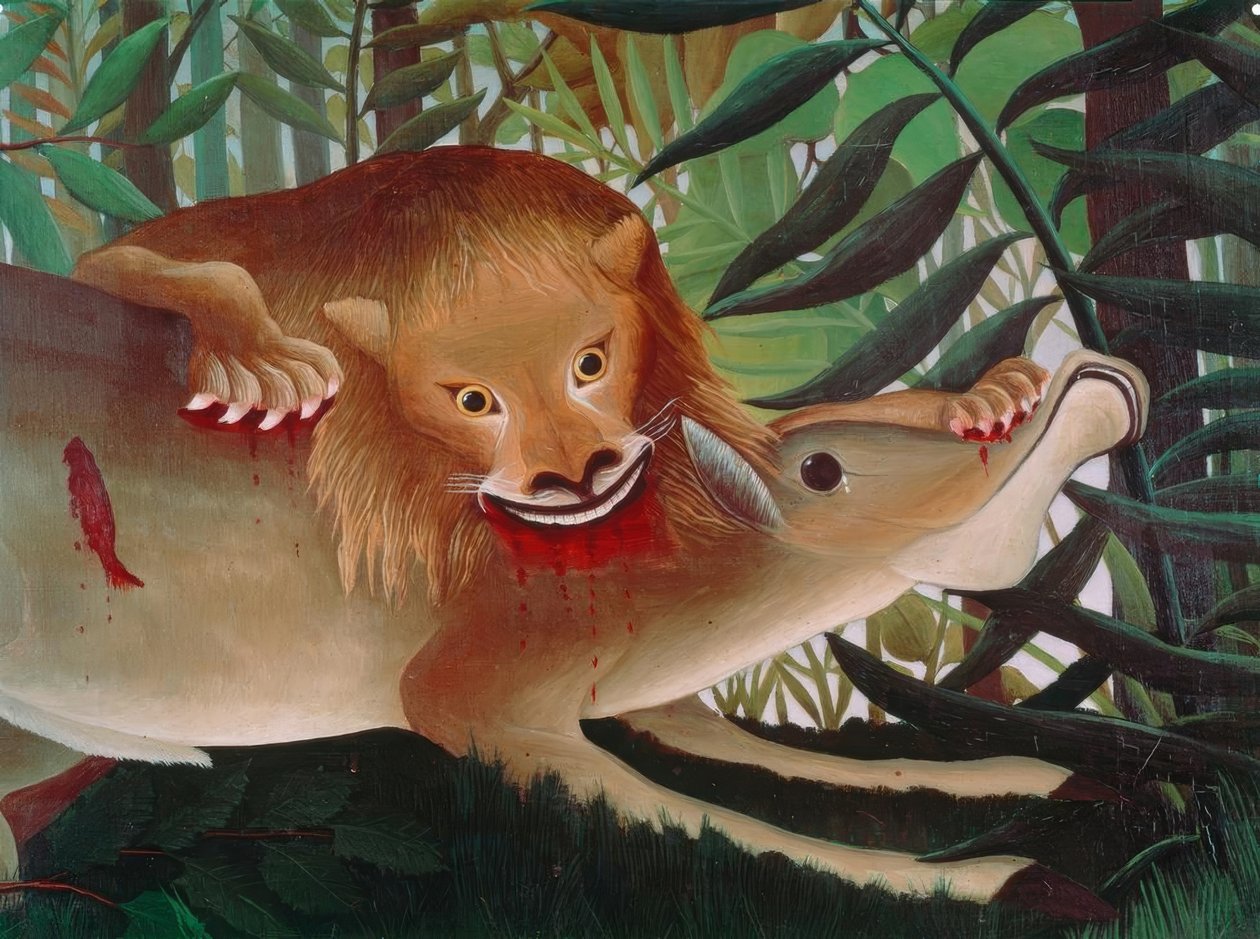 The Lion, Hungry, Attacks the Antelope by Henri Rousseau