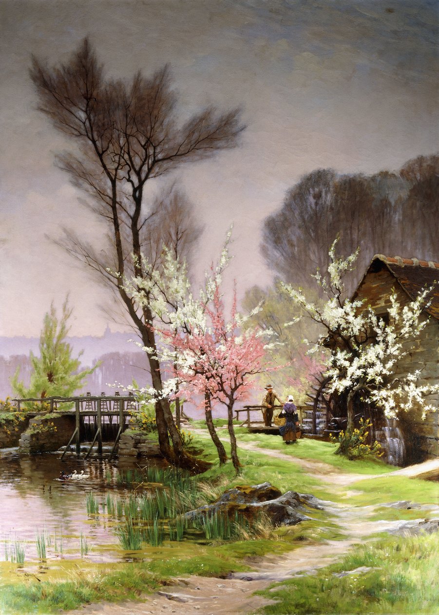 At the Watermill, Spring by Henri Saintain