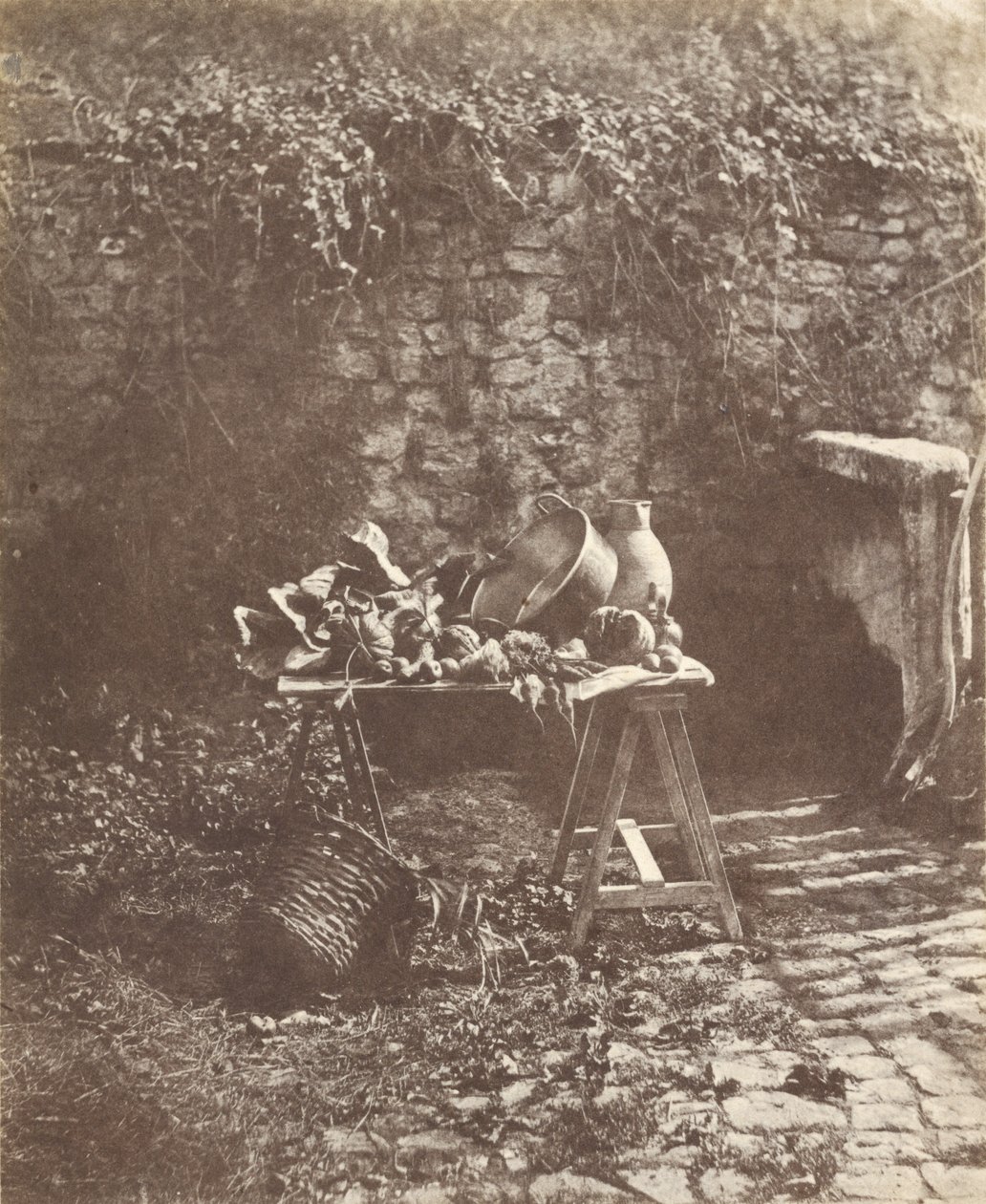 Still Life: Cauldron, Jug, and Vegetables on a Trestle Table by Henri Victor Regnault
