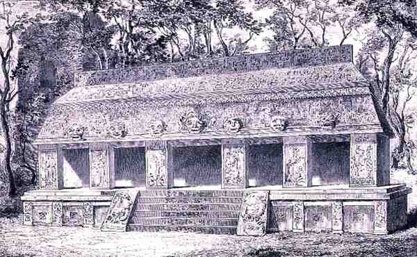 Restoration of the Inner Wing of the Palace at Palenque, from The Ancient Cities of the New World, by Claude-Joseph-Desire Charnay, pub. 1887 by Henri after Toussaint
