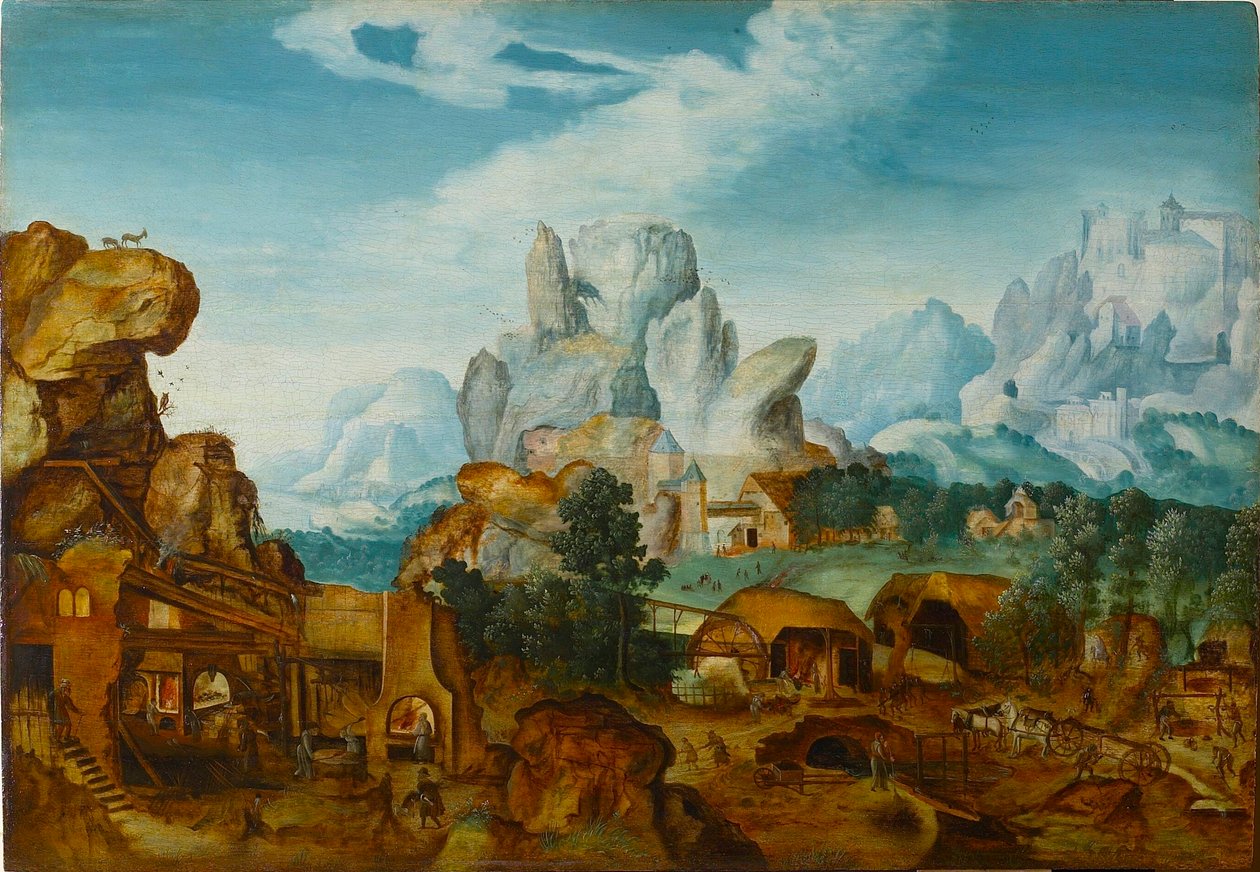 Rocky Landscape with a Forge, The Flight into Egypt by Henri de Herri met de Bles