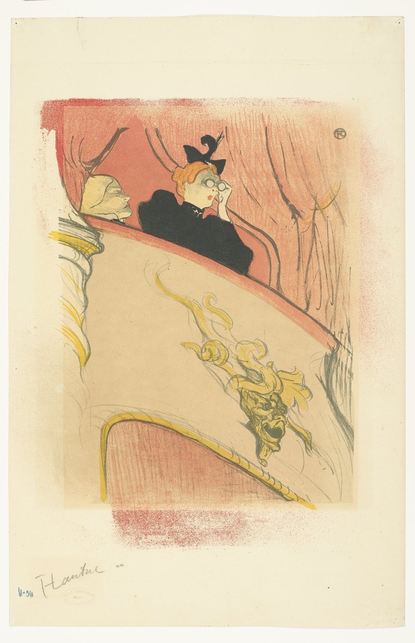The Box with the Gilded Mask (Woman with Opera Glasses on Balcony in Theater) by Henri de Toulouse Lautrec (signed by artist)