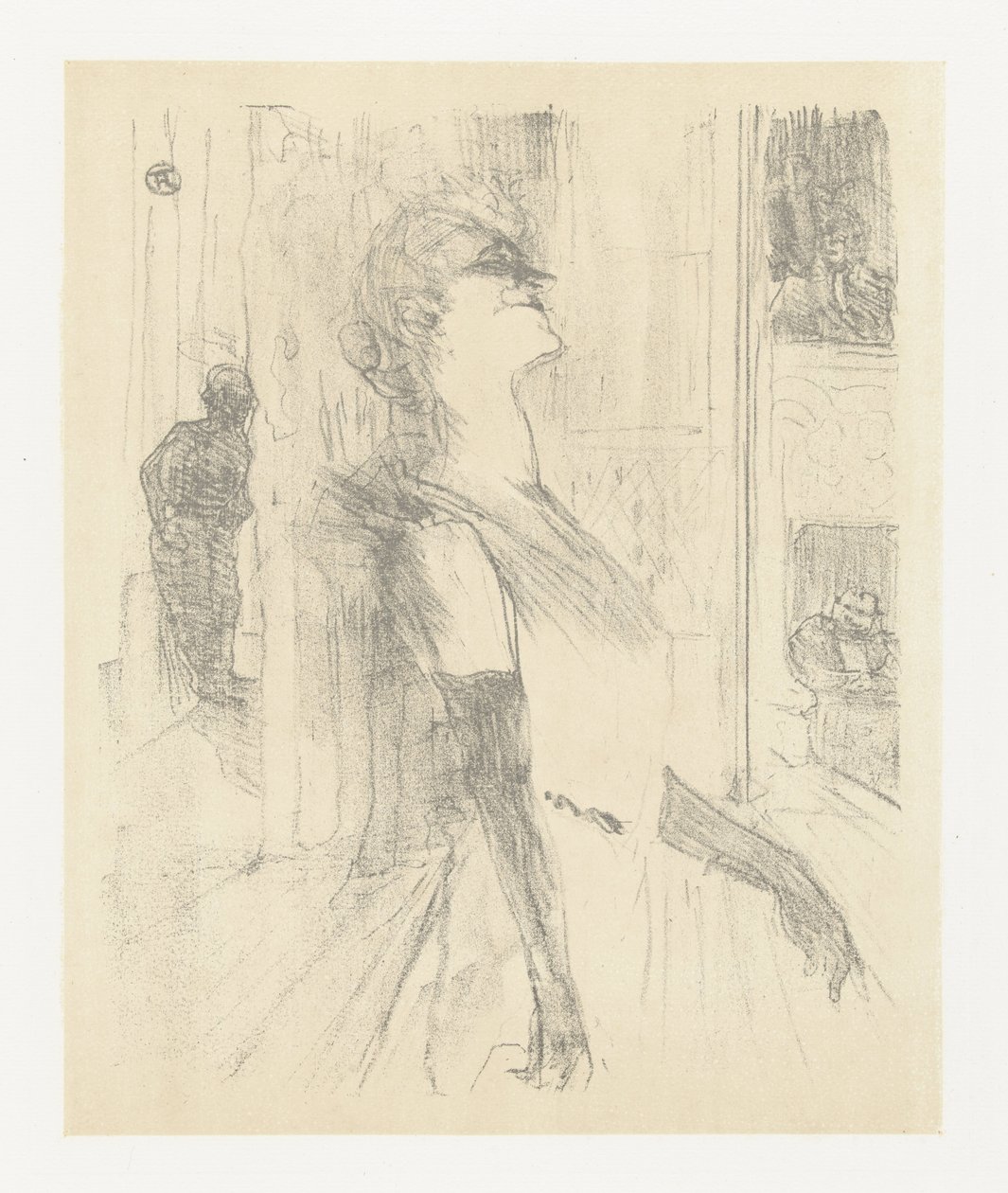 Portrait of Actress Yvette Guilbert During Performance by Henri de Toulouse Lautrec (signed by artist)