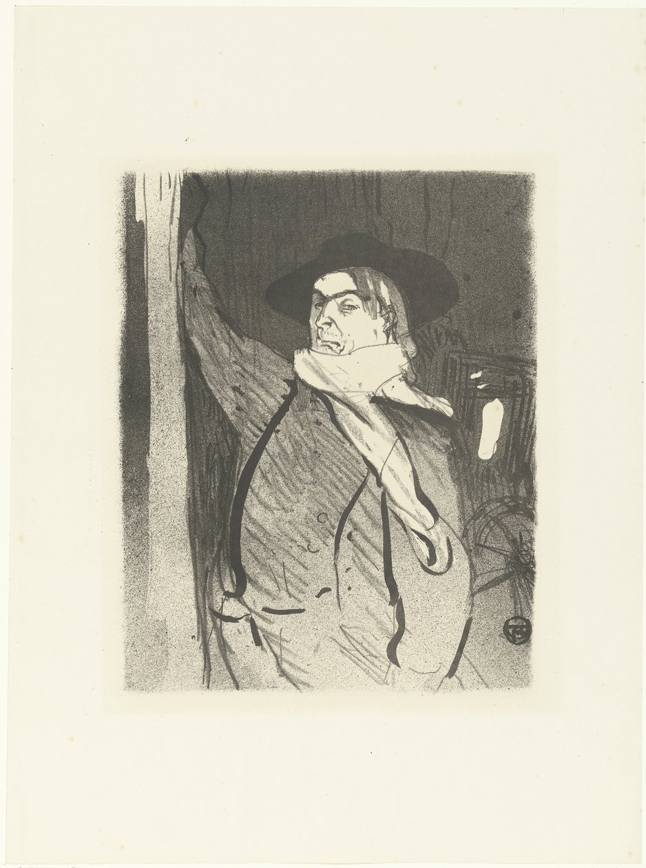 Portrait of Singer and Cabaret Artist Aristide Bruant (Le cafe concert) by Henri de Toulouse Lautrec (signed by artist)