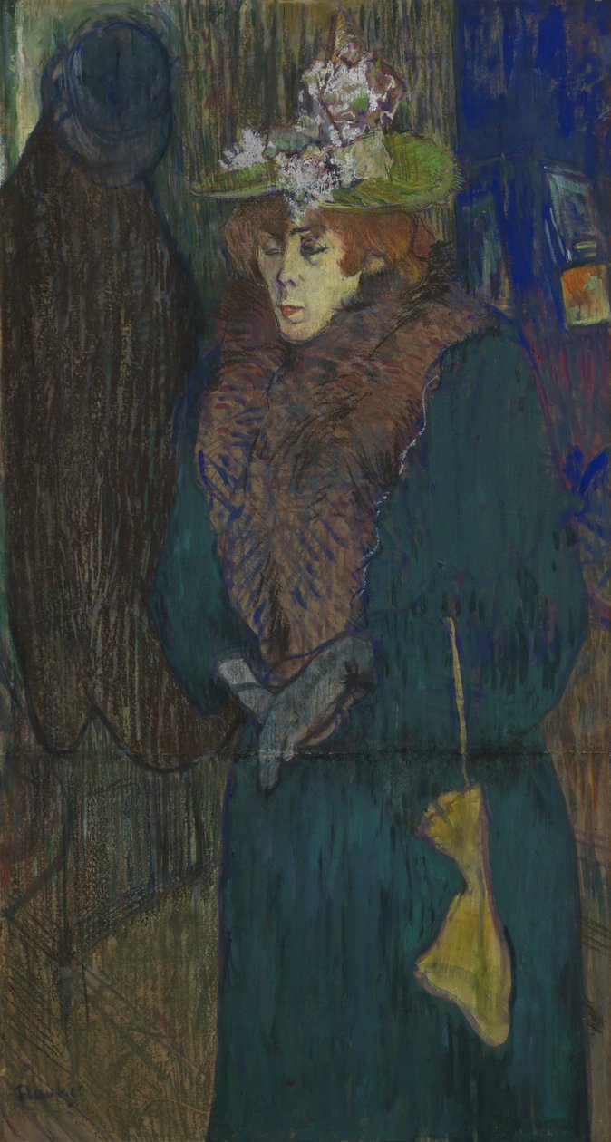 Jane Avril in the Entrance to the Moulin Rouge, Putting on Her Gloves by Henri de Toulouse Lautrec