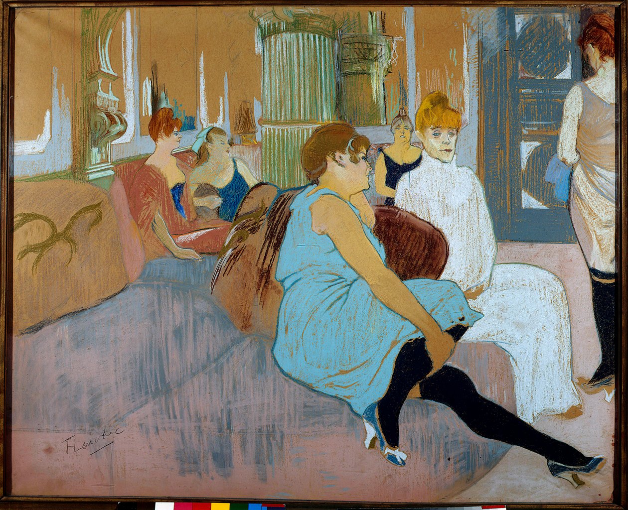 The salon of the rue des Moulins (Paris). Watercolour by Henri De Toulouse Lautrec by Henri de Toulouse Lautrec