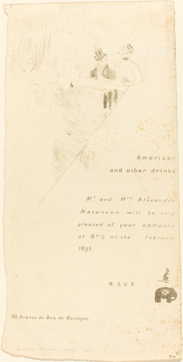 Mr. and Mrs. Alexandre Natanson Invitation by Henri de Toulouse Lautrec