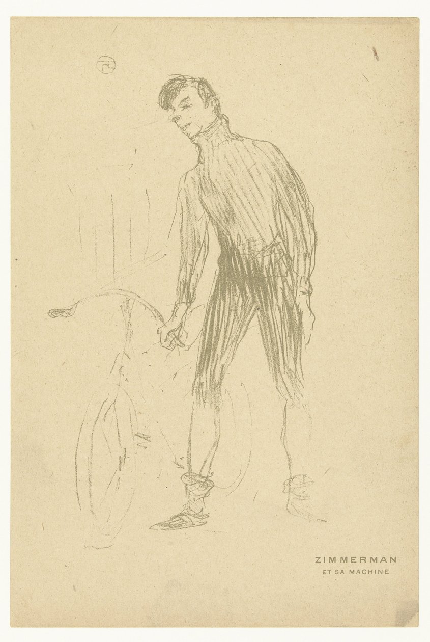 Portrait of Cyclist Albert Zimmerman and His Bicycle by Henri de Toulouse-Lautrec