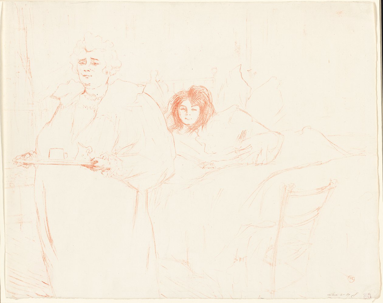 Woman with a Tray—Breakfast (Madame Baron and Mademoiselle Popo), plate two from Elles by Henri de Toulouse Lautrec