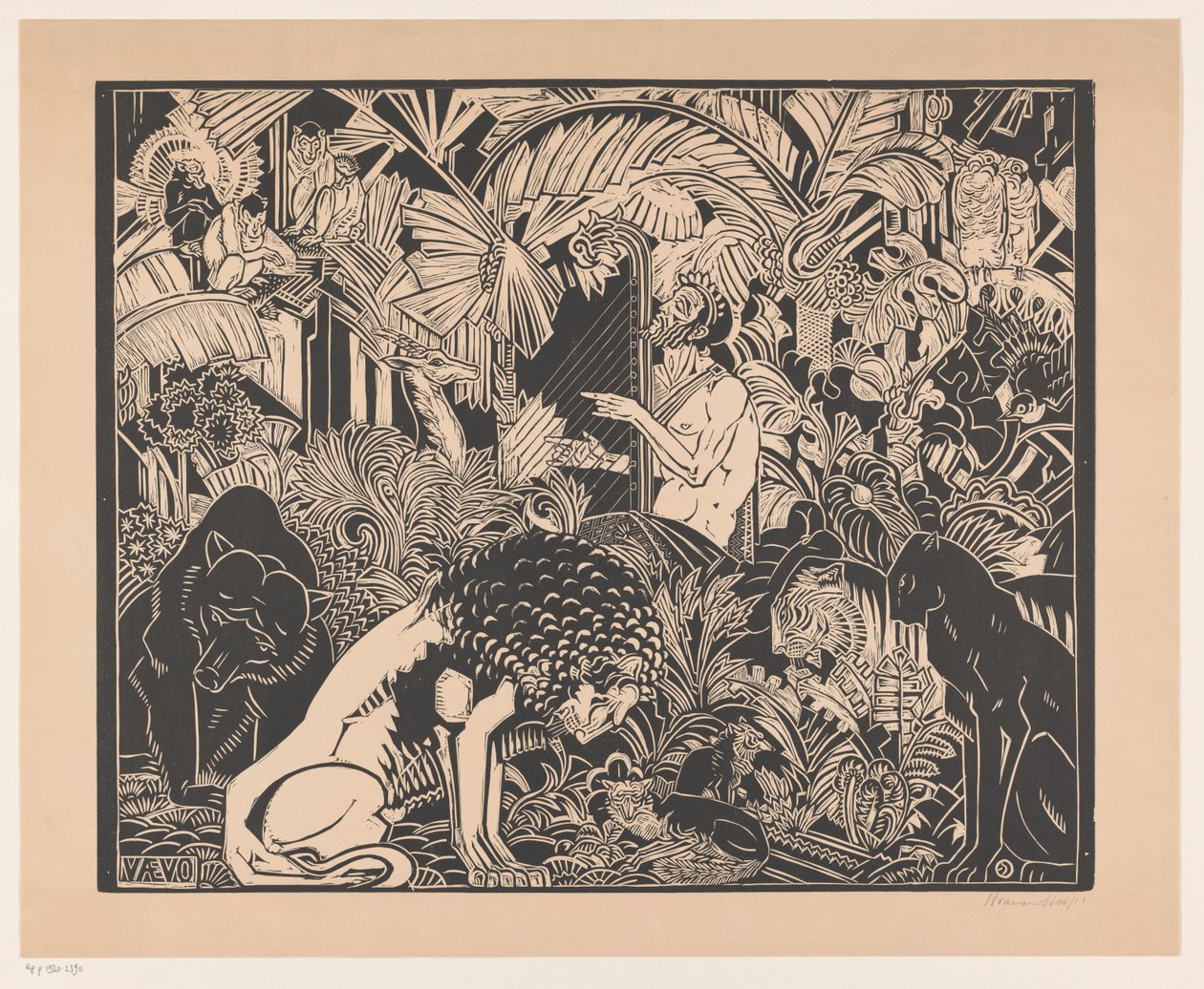 Orpheus Playing His Harp for the Animals by Henri van der Stok (signed by artist)