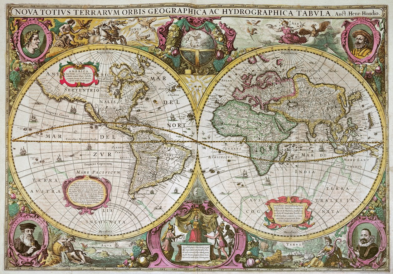 A New Land and Water Map of the Entire Earth by Henricus Hondius II