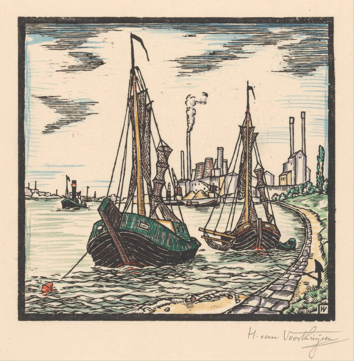 Moored Fishing Boats by Henriëtte van Hove (signed by artist)