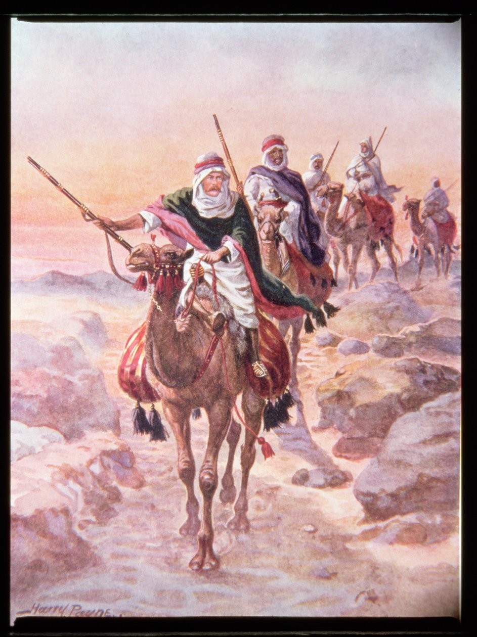 Lord Kitchener, Disguised as an Arab, Riding Across the Desert to Dongola (illustration from 