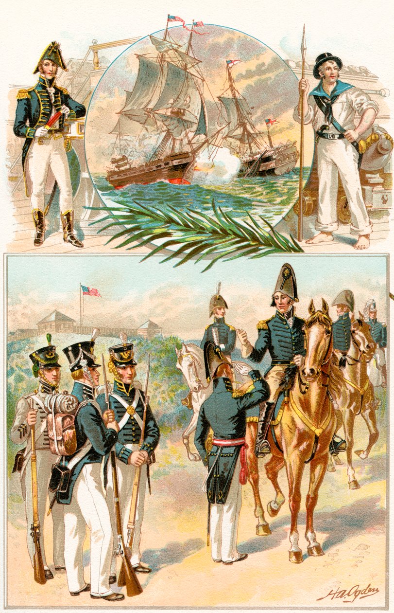 United States Army and Navy uniforms during the War of 1812, from The History of Our Country, published 1905 by Henry Alexander Ogden
