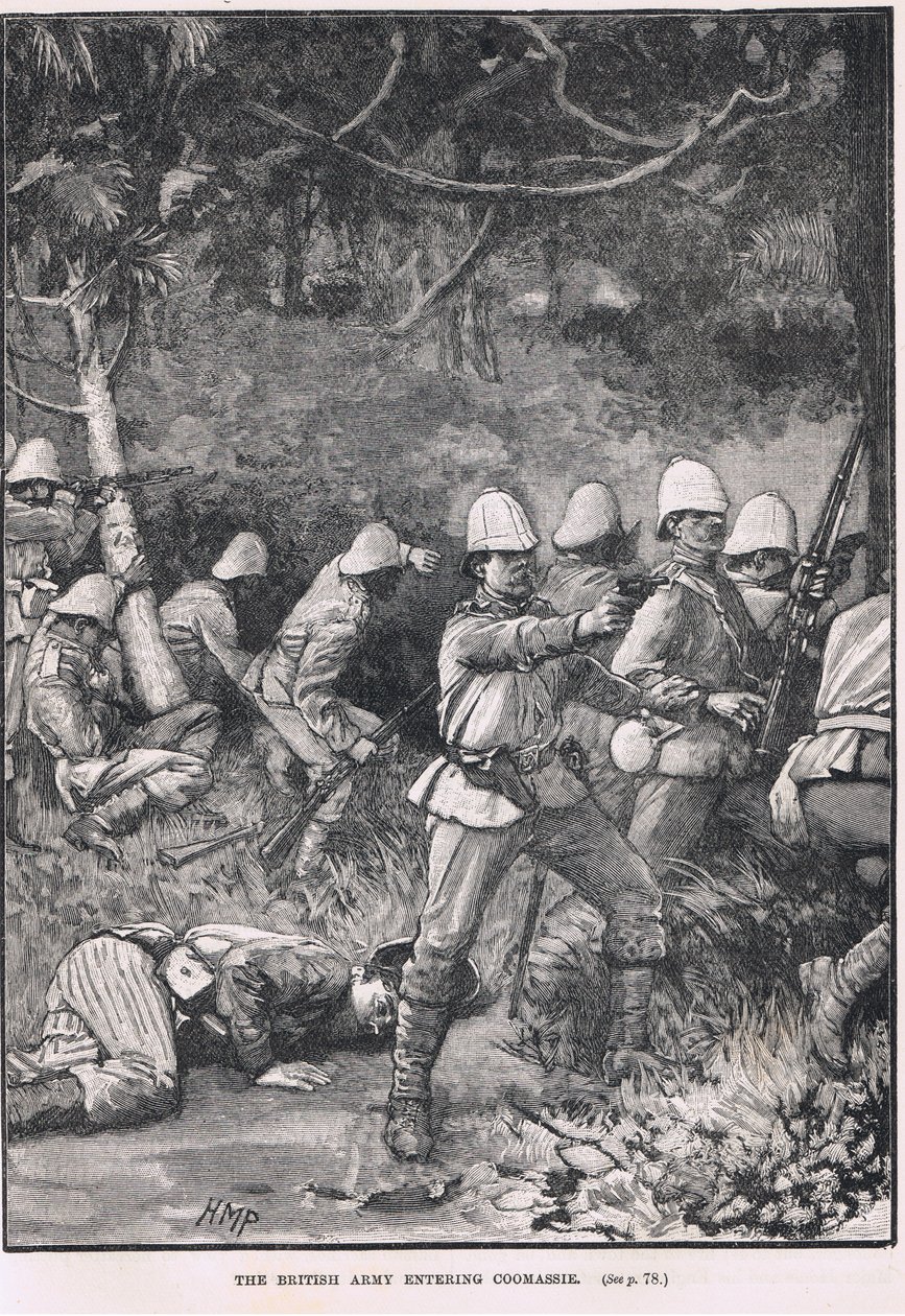 The British Army entering Comassie, illustration from Cassell