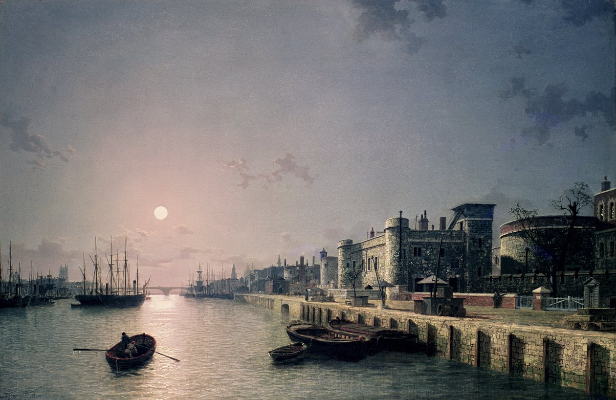 Tower of London and the Thames in Moonlight by Henry Pether