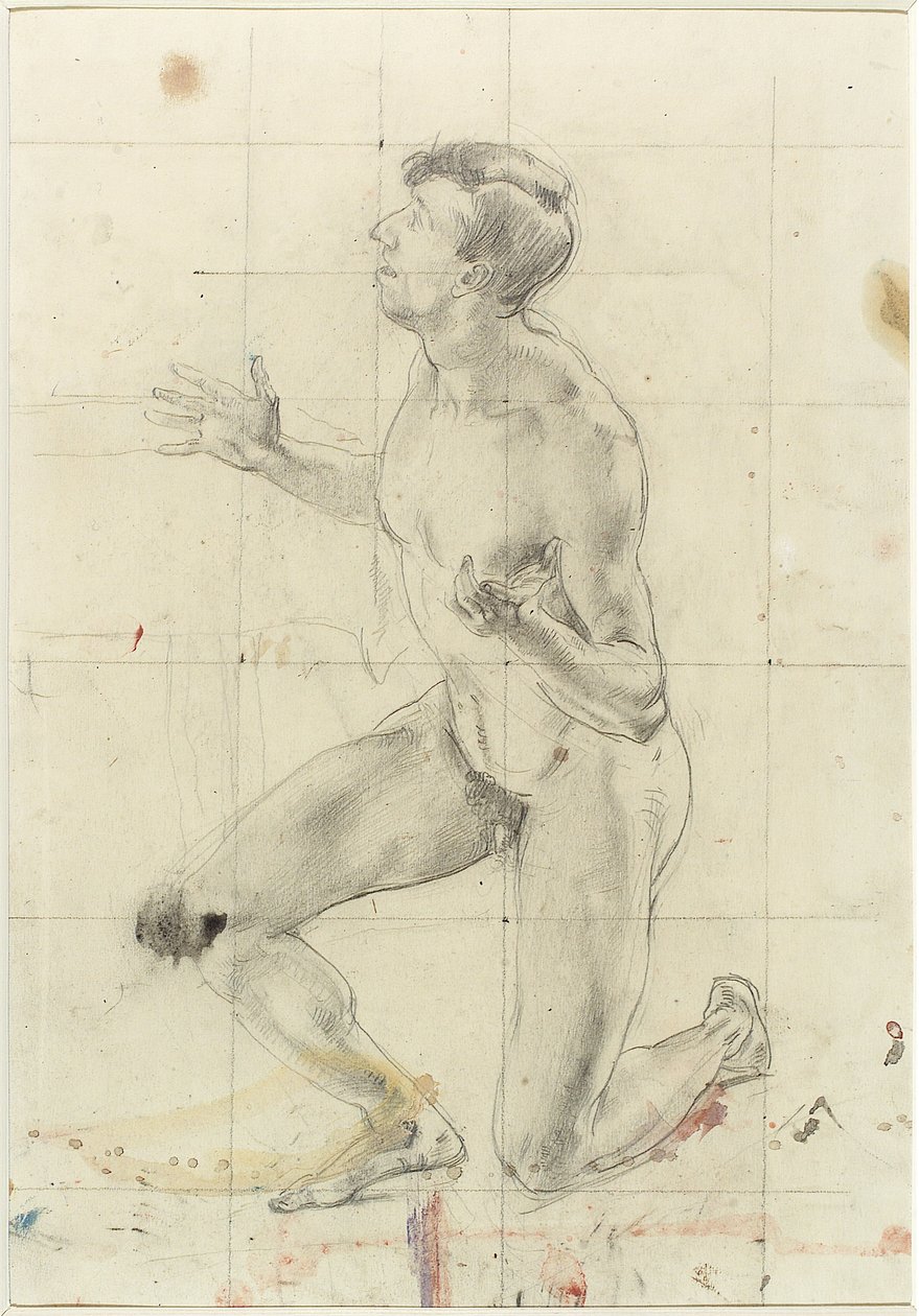 Study of a Kneeling Nude Man, Turned to the Left by Henry Tonks