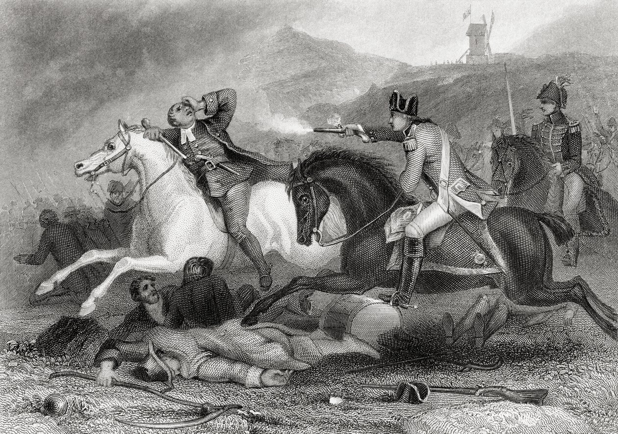 Rebel leader Father Clinch being shot at the Battle of Vinegar Hill, Enniscorthy, County Wexford, Ireland in 1798, from The History of Ireland by Thomas Wright, published c.1854 by Henry Warren