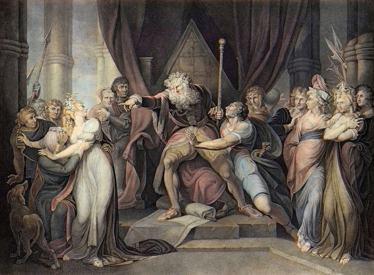 Shakespeare - King Lear - Act I Scene I. - King Lear Casting Out His Daughter Cordelia - engraving after Henry Fuseli by Henry  Fuseli