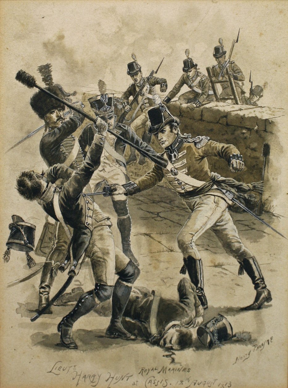 Lieutenant Harry Hunt Royal Marines at Cassis on 18 August 1813 by Henry A. Payne