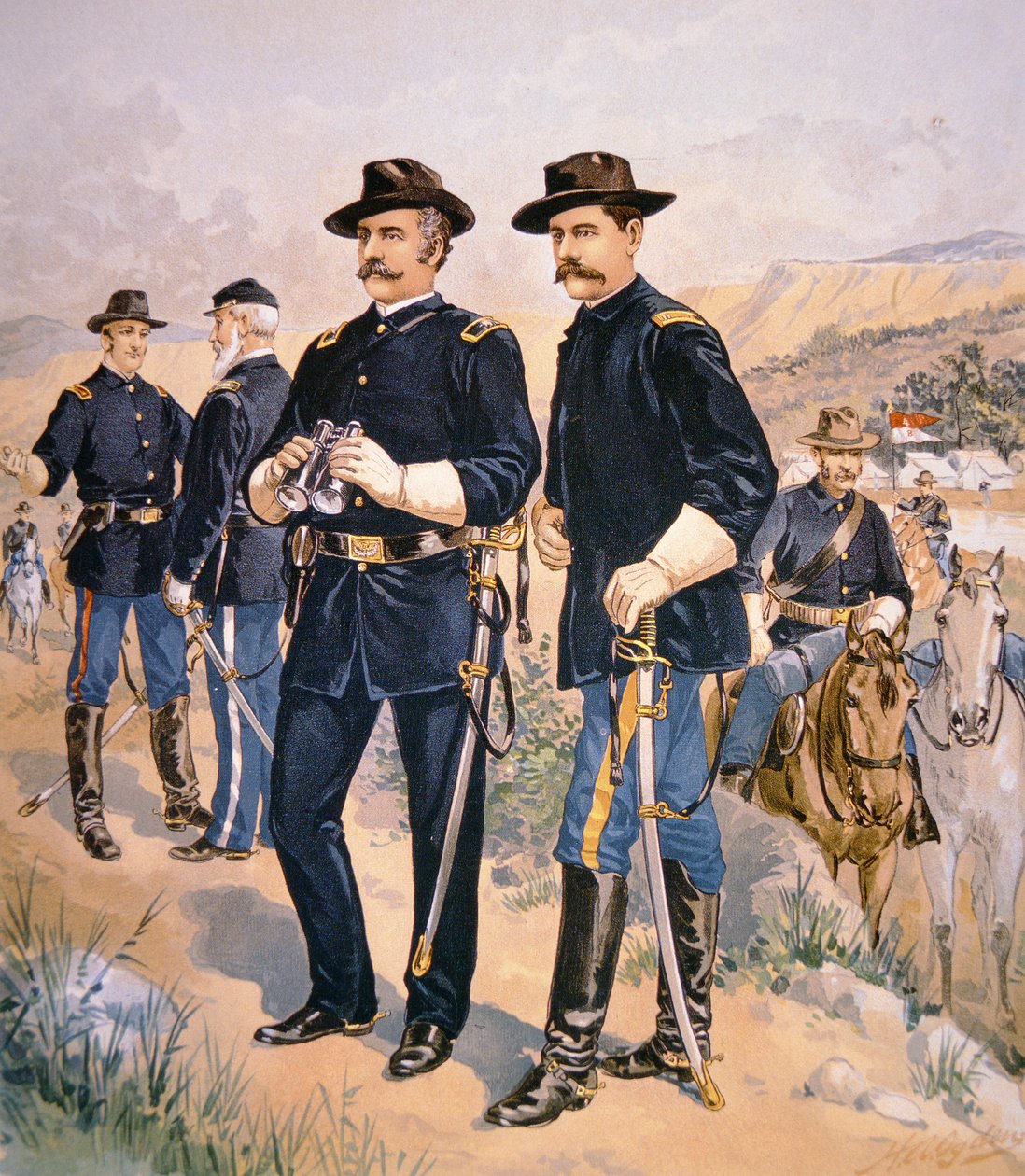 Brigadier General Nelson A. Miles, line officers and enlisted men in campaign dress of 1888 by Henry Alexander (after) Ogden